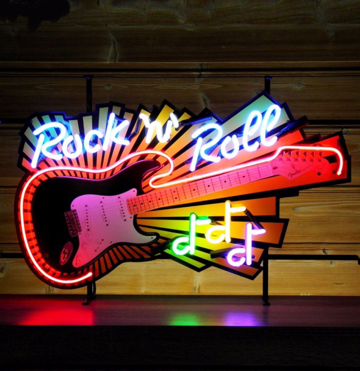 Rock 'n' Roll Fender Guitar Neon Sign with Backplate Cartel de neón de Rock 'n' &hellip;