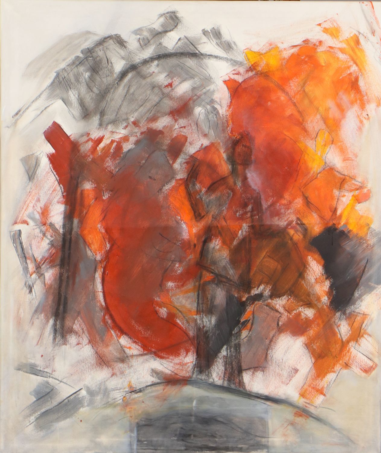 Null MARIE THERESE FUMAGALLI (1946 - 2009)，布面混合材料，"橙灰色的抽象构图"，无签名，约130x110cm，无框（在&hellip;