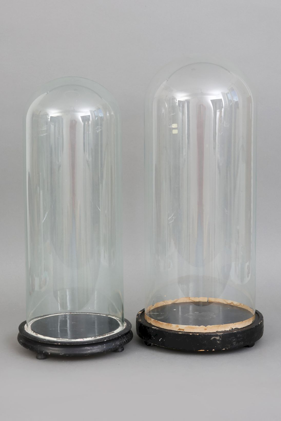 2 campane di vetro di fine secolo, cilindri di vetro a c…