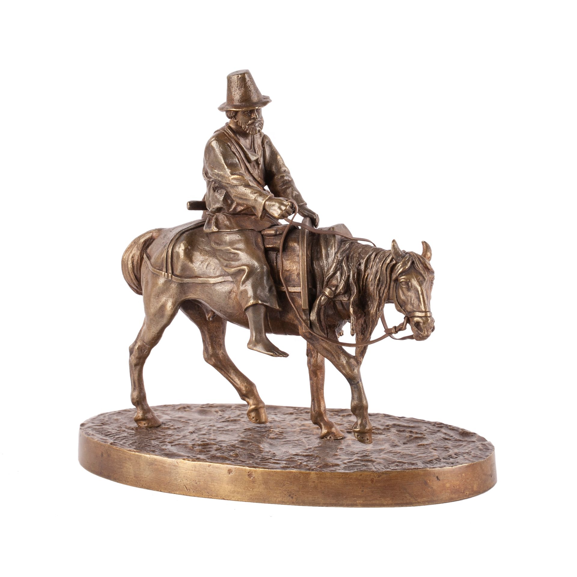 Null Composición de bronce "Campesino ruso a caballo". Bronce, fundición, repuja&hellip;