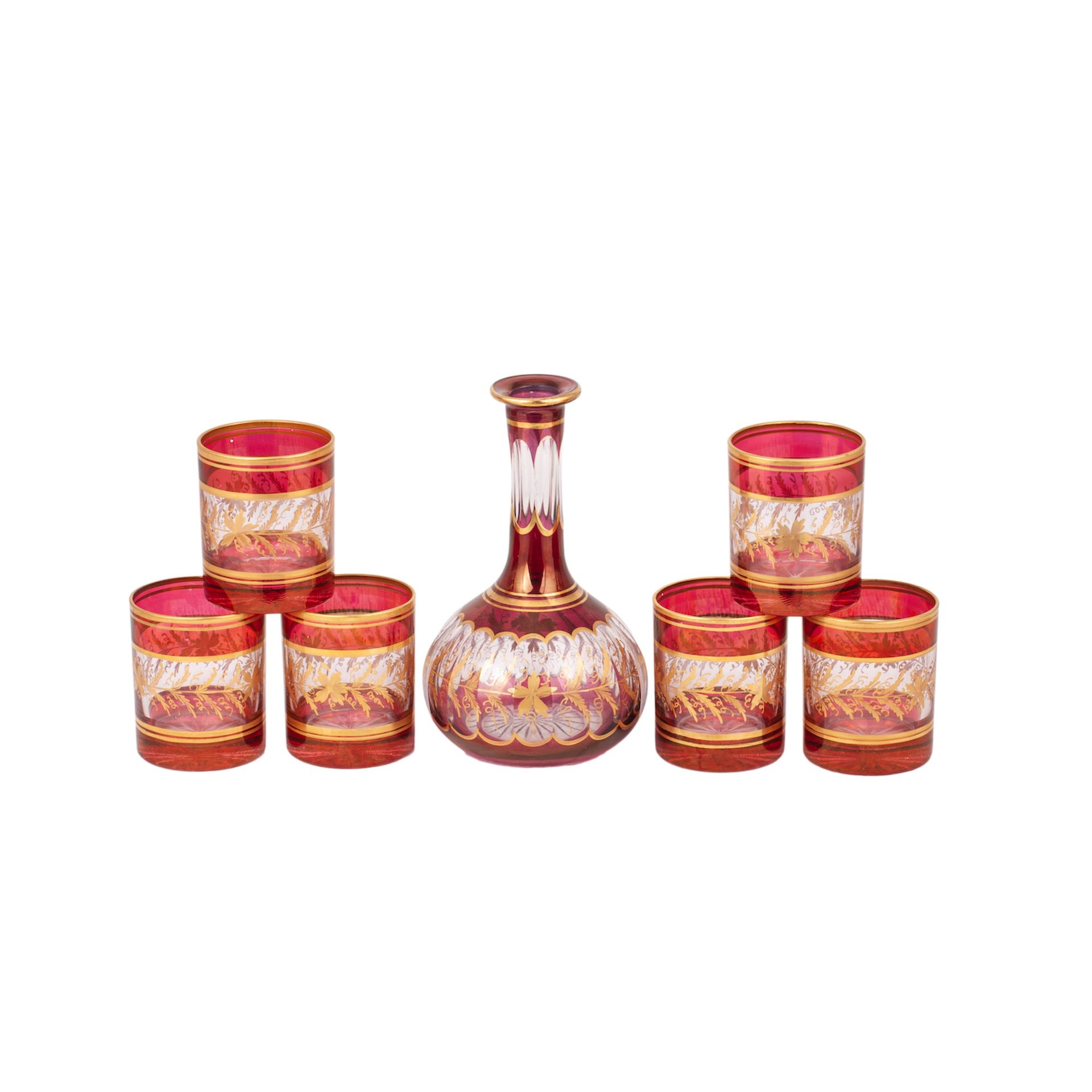 Null A Russian cut-crystal, ruby and gold tint vodka set. The mid of the 19th ce&hellip;
