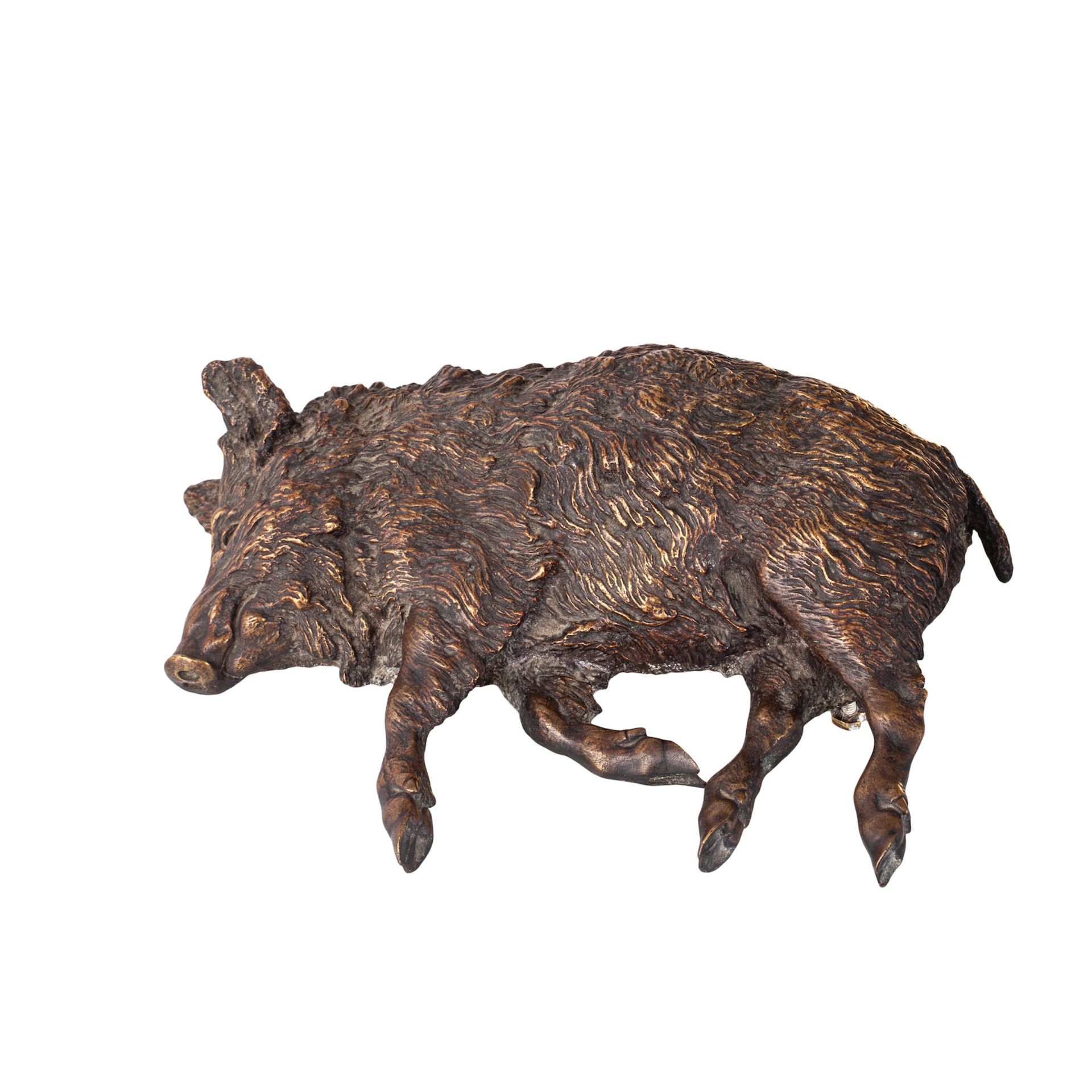 Null Skulptur (Briefbeschwerer) 'Das liegende Wildschwein'. Bronze, Guss, Prägun&hellip;