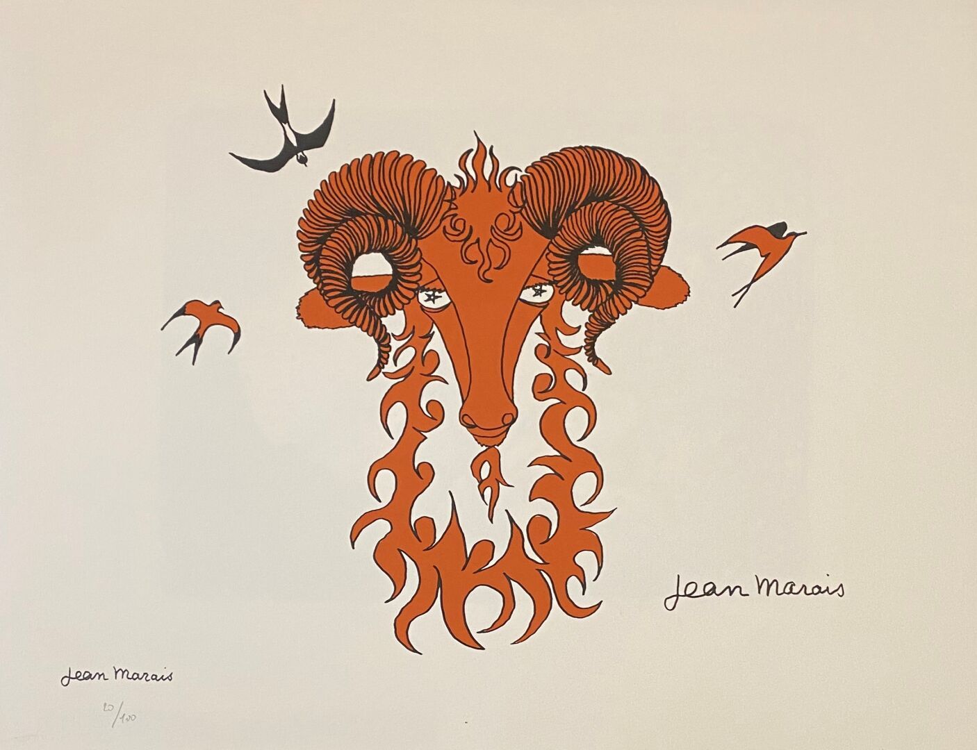 Jean MARAIS (1913-1998) 
十二星座, 白羊座




彩色平版画




板块内有签名，并盖有艺术家的签名




编号为100的


&hellip;