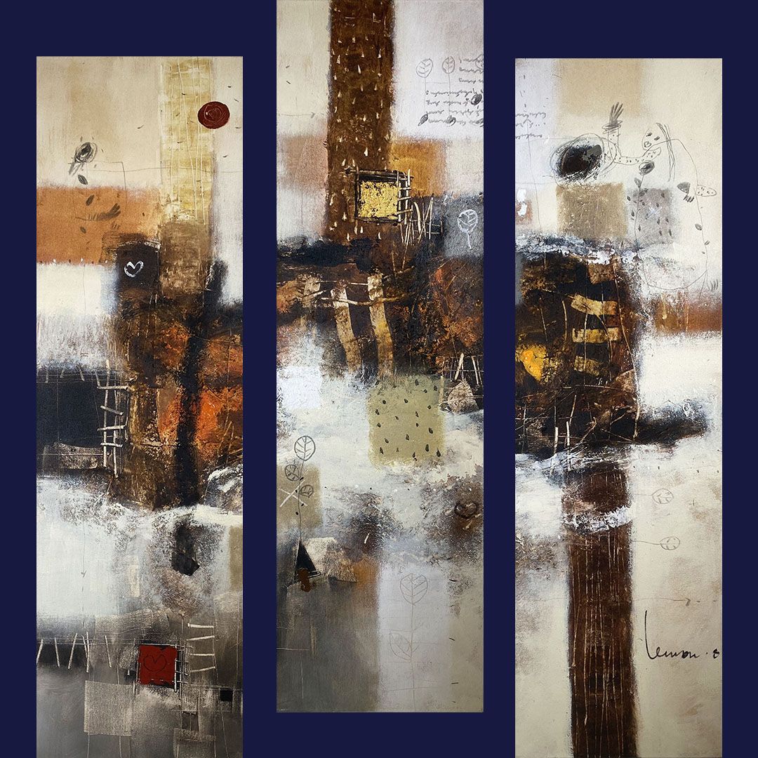 Null Lot of 7 paintings including : 

- Abstract triptych
Three acrylic on canva&hellip;