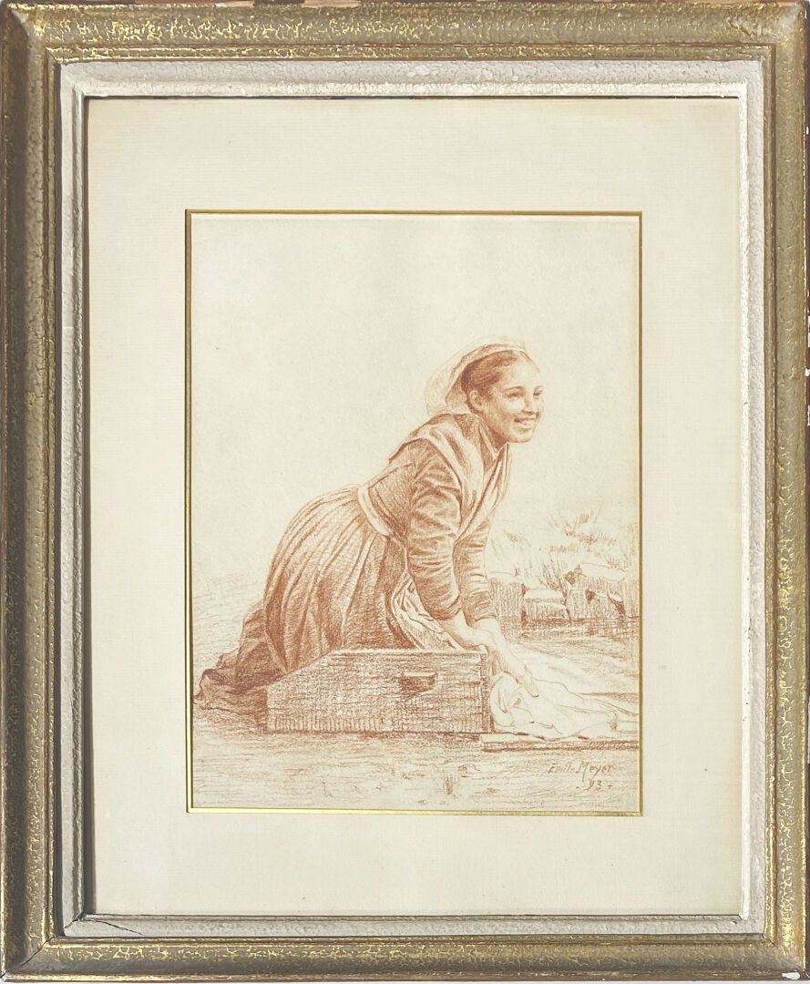 Null Emile MEYER (1823-1893)
Lavandière
Sanguine sur papier, signée en bas à dro&hellip;