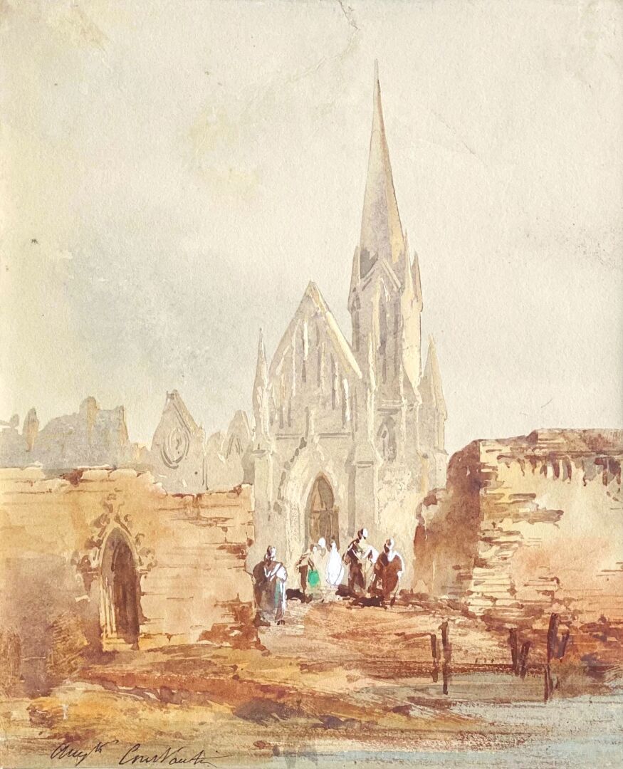 Auguste Aristide F. CONSTANTIN (1824-1895) Vue imaginaire d'une cathédrale norma&hellip;
