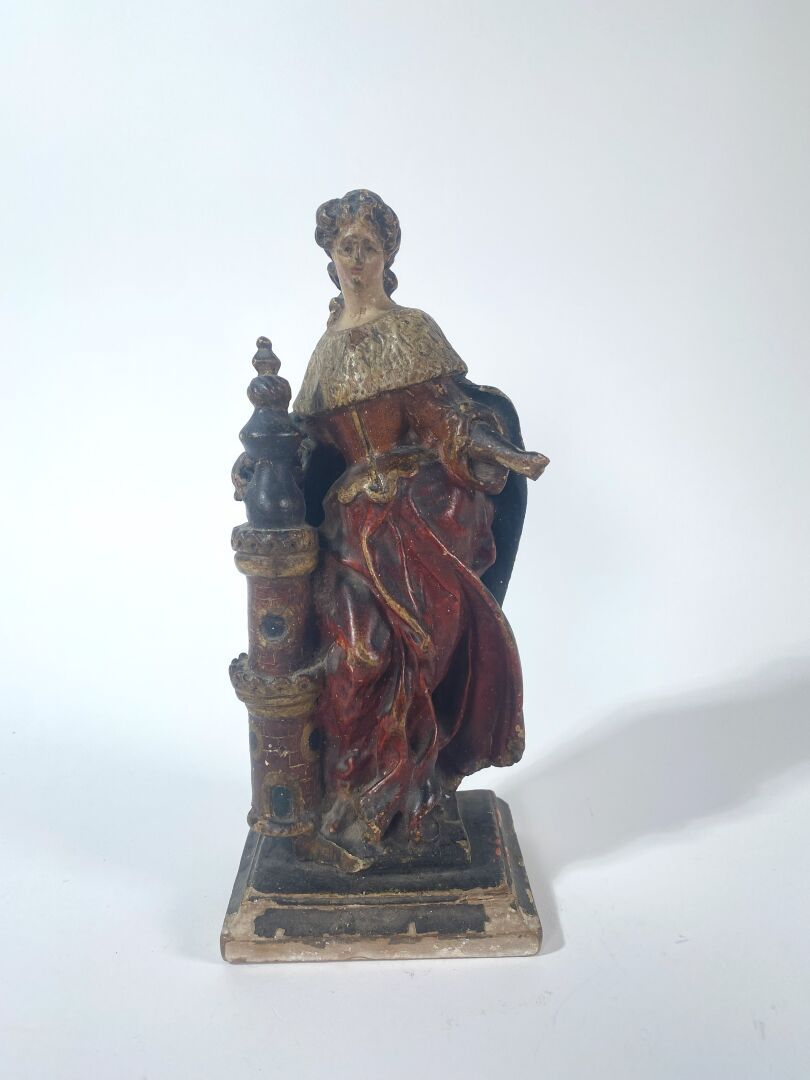 Null Sainte Barbe
Statuette en bois sculpté polychrome
XVIIIème siècle
H. 23,5 c&hellip;