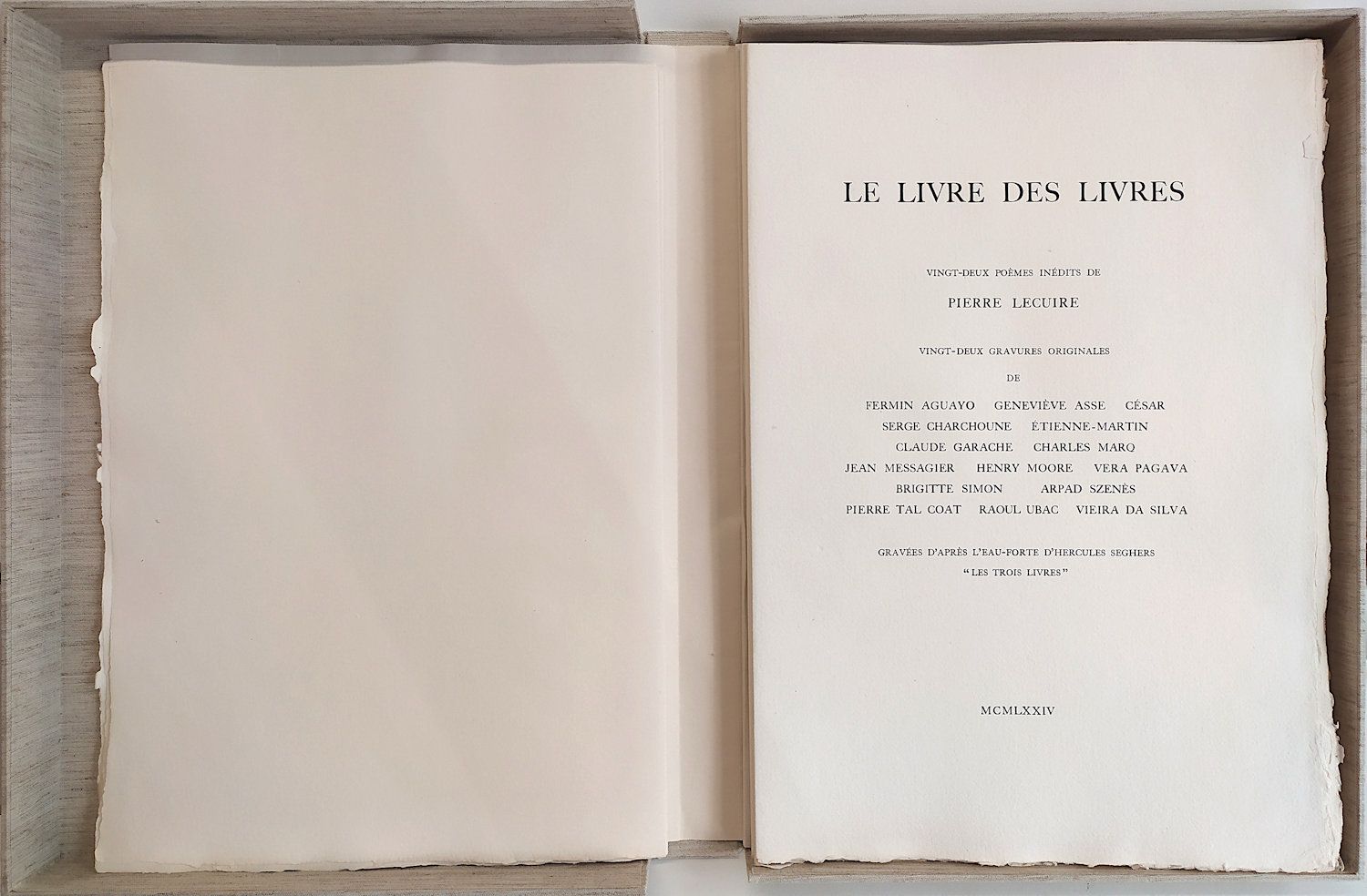Pierre LECUIRE 艺术家的书，包括皮埃尔-勒奎尔的22首诗和15位艺术家的22幅原创版画：费尔明-阿瓜约、热纳维耶夫-阿塞、塞萨尔、塞尔日-沙丘内、&hellip;