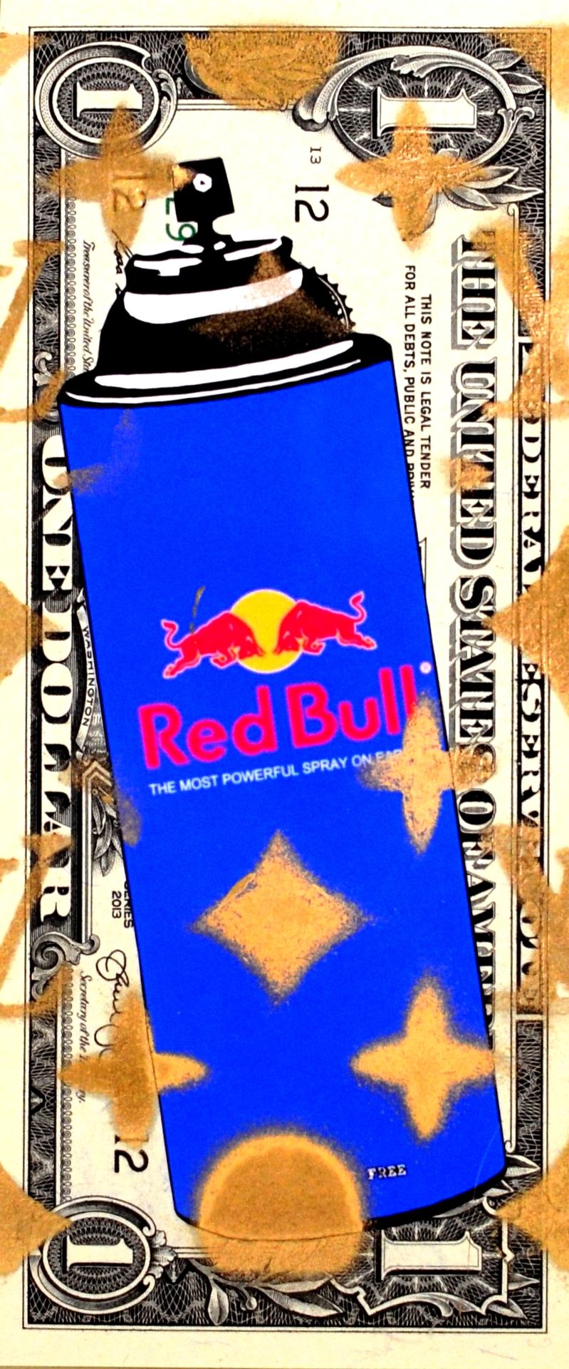 Death NYC Tod NYC

Red Bull Spray, 2015

Collage und Mischtechnik auf Banknote

&hellip;