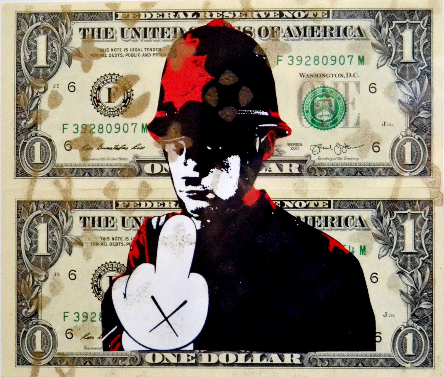 Death NYC Morte NYC

Bobby Finger, 2013

Collage e tecnica mista su banconota

L&hellip;
