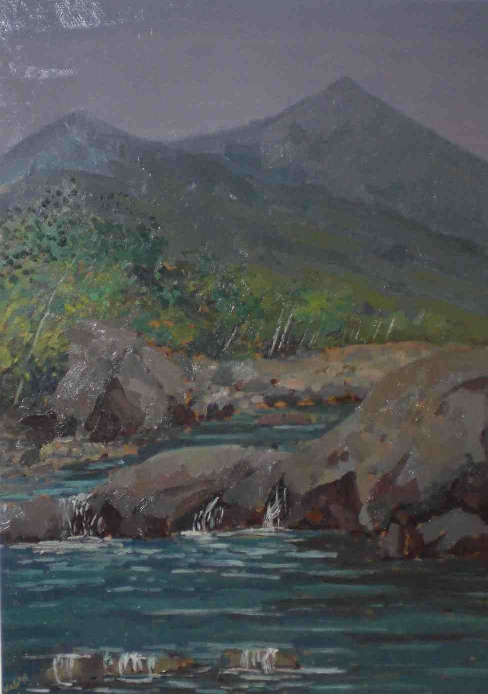 Angiolo Volpe 安吉洛-沃尔佩（1943-） 利马河 布面油画 利马河和托斯卡纳亚平宁山脉的景色。安吉洛-沃尔佩的这幅布面油画中的马奇亚遗产，有艺术&hellip;