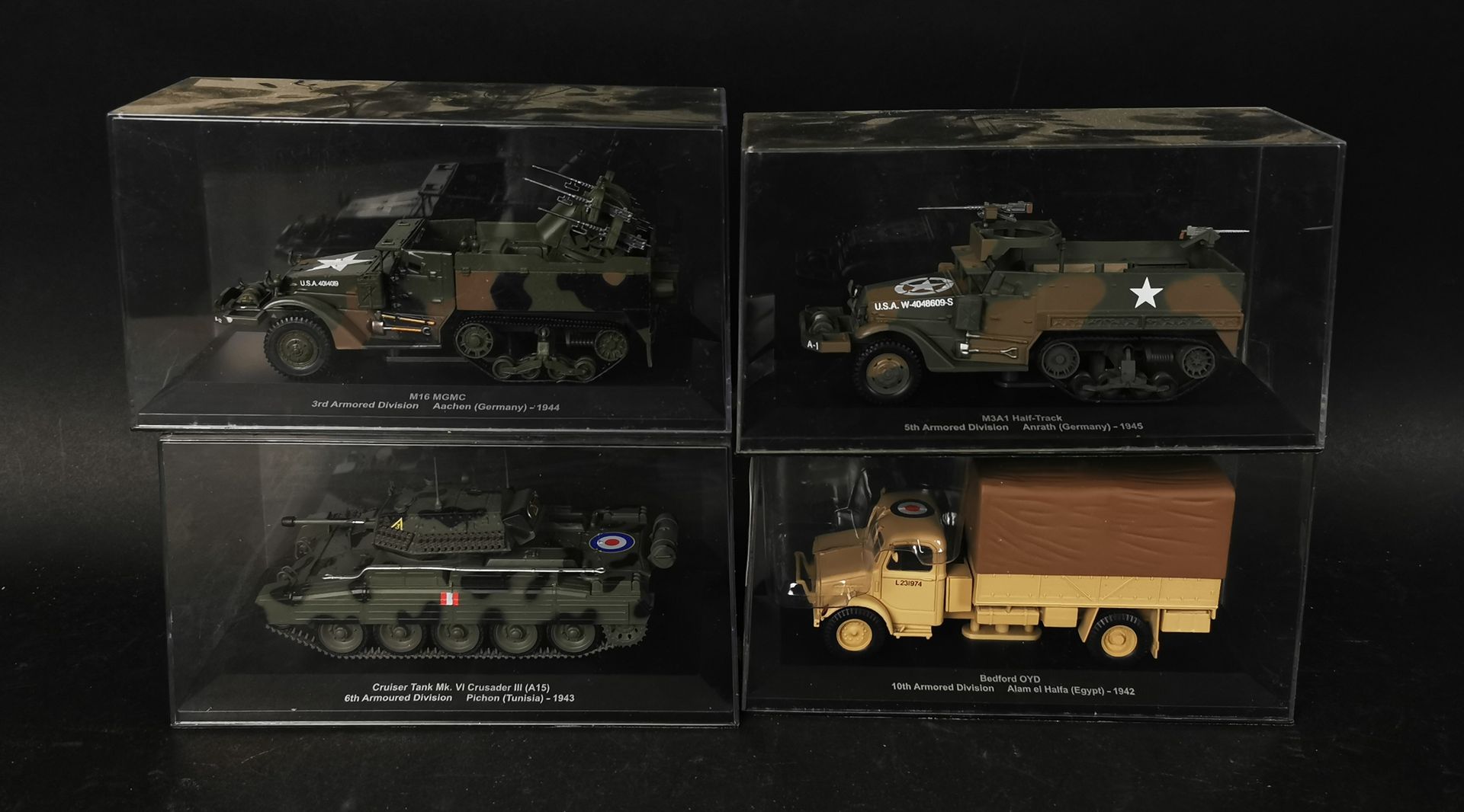 Null Set di 4 veicoli militari tra cui BEDFORD OYD e M6 MGMC