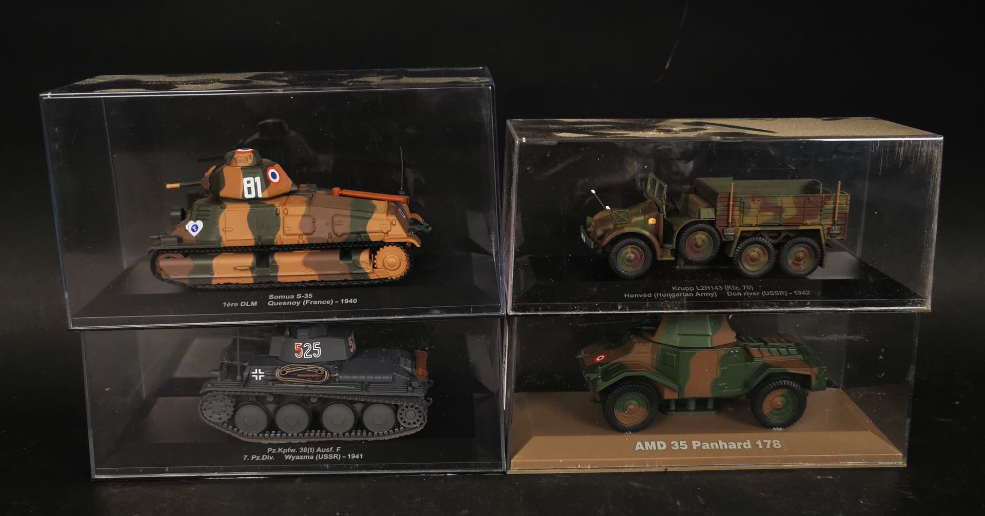 Null Set of 4 military vehicles including TANK SAUMA-35, AMD 35 PANHARD 178