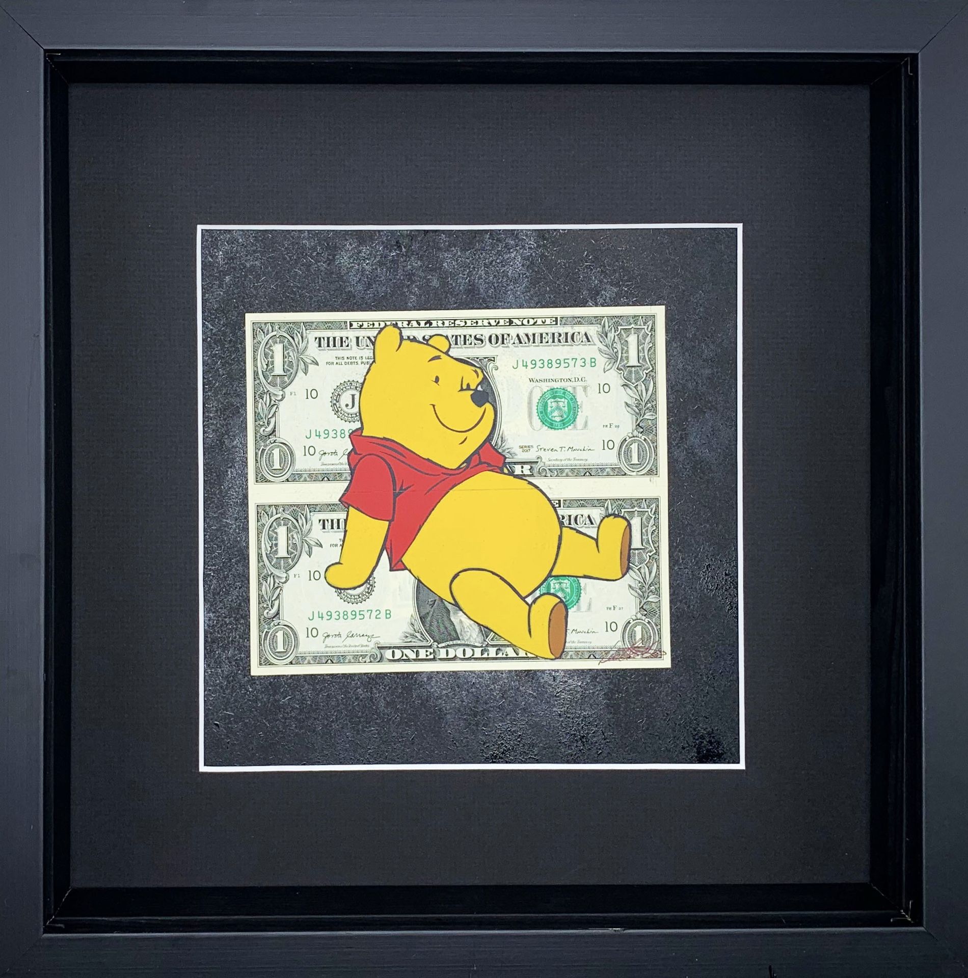 Lee Henderson Lee henderson Pooh Mixed media on banknote Work framed under glass&hellip;