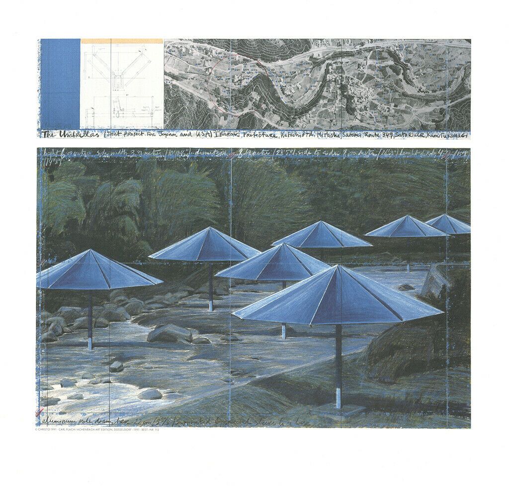CHRISTO Christo (1935-200) Blue Umbrella Printing on thick paper Achenbach editi&hellip;