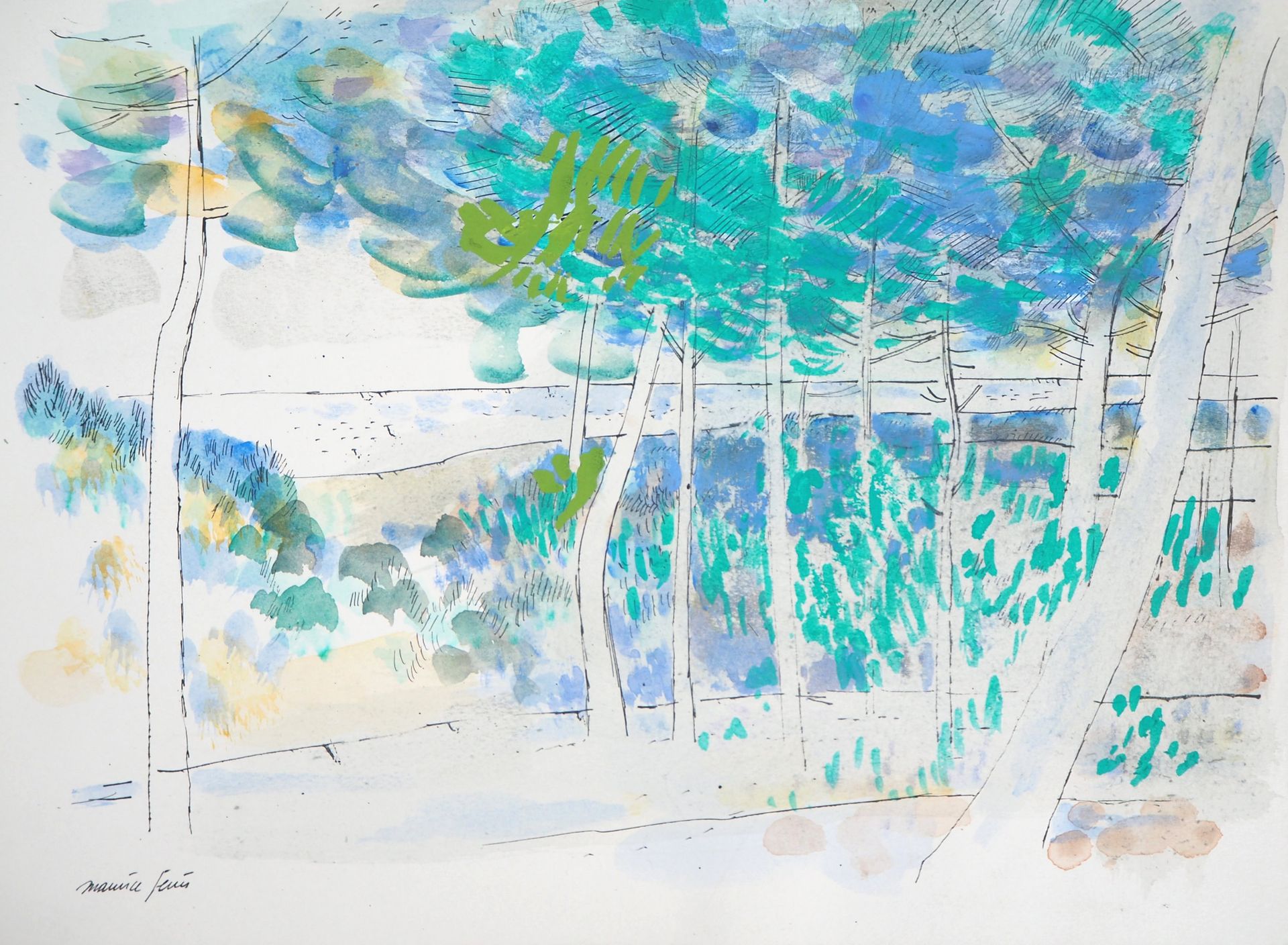 Maurice GENIS Maurice GENIS

在树下散步

水彩画、水粉画和墨水

左下方有墨水签名

纸上，23 x 31,5 cm

状况极佳
&hellip;