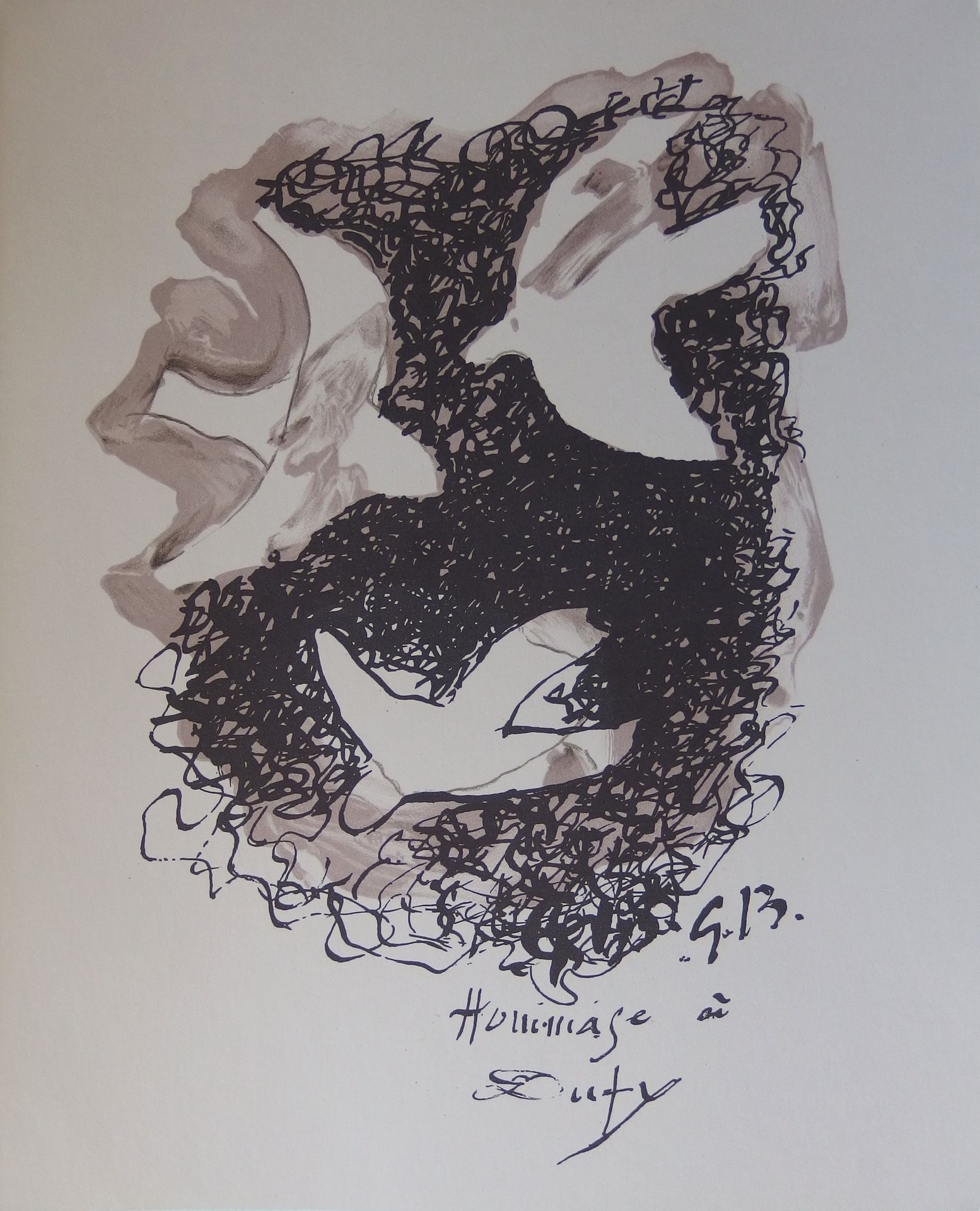 Georges Braque 乔治-布拉克（1882-1963）（后）。

有鸟的构图，1965年

彩色石版画

板块中的签名

牛皮纸上 30 x 24 厘&hellip;