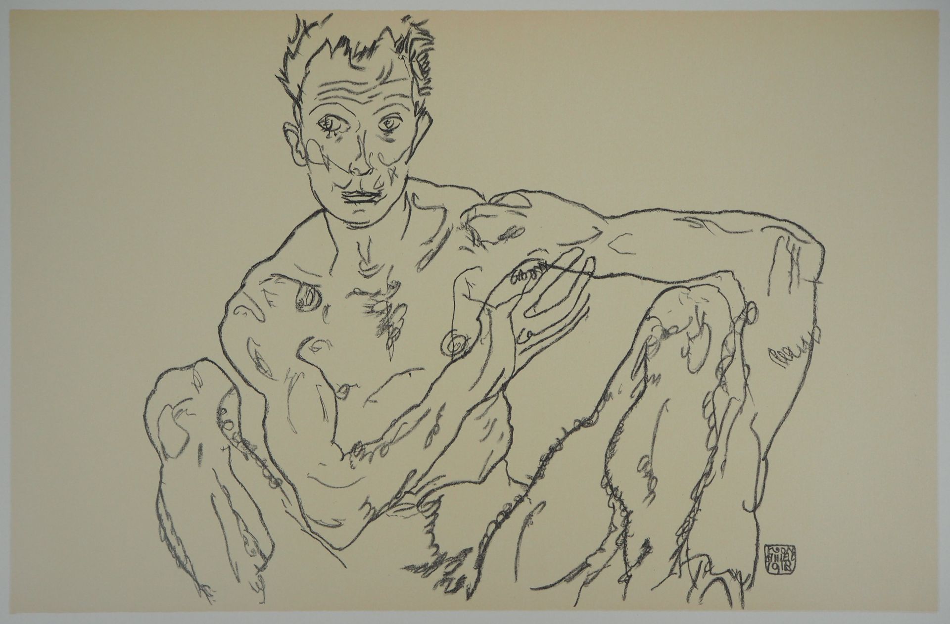 Egon SCHIELE 埃贡-席勒（后

自画像

彩色石板画（马里诺尼-沃林工作室，巴黎）。

盘中有签名（见照片）。

纸上 50 x 64 cm

限量&hellip;