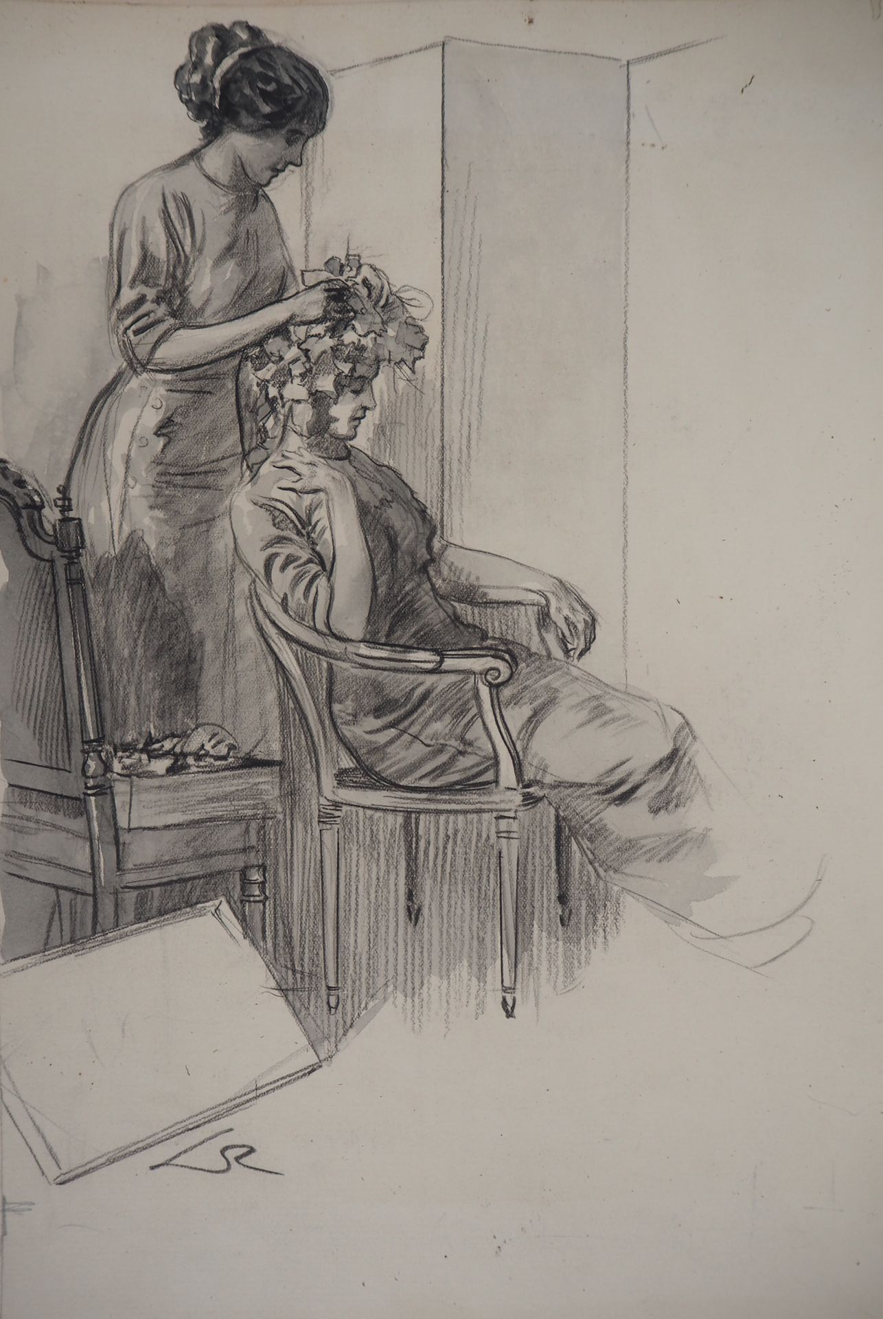 Almery LOBEL-RICHE Alméry LOBEL-RICHE (1880-1950)

在理发店，约1920年

铅笔线和树桩上的印度墨水原画

&hellip;
