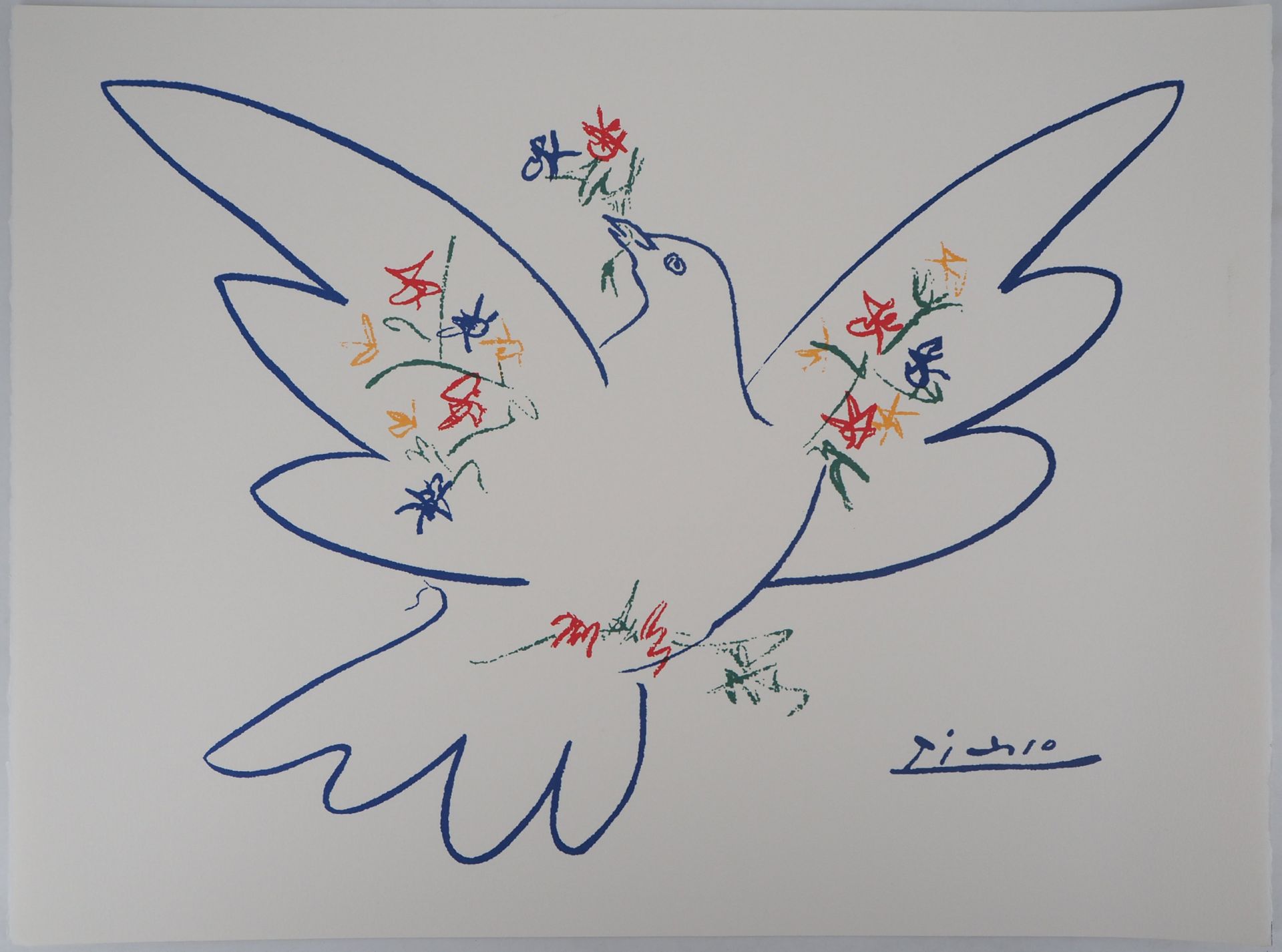 Pablo PICASSO 巴勃罗-皮卡索（后

鸽子与花枝

彩色石版画

板块中的签名

牛皮纸上 49.5 x 66 cm

状况极佳

版权所有：Art&hellip;