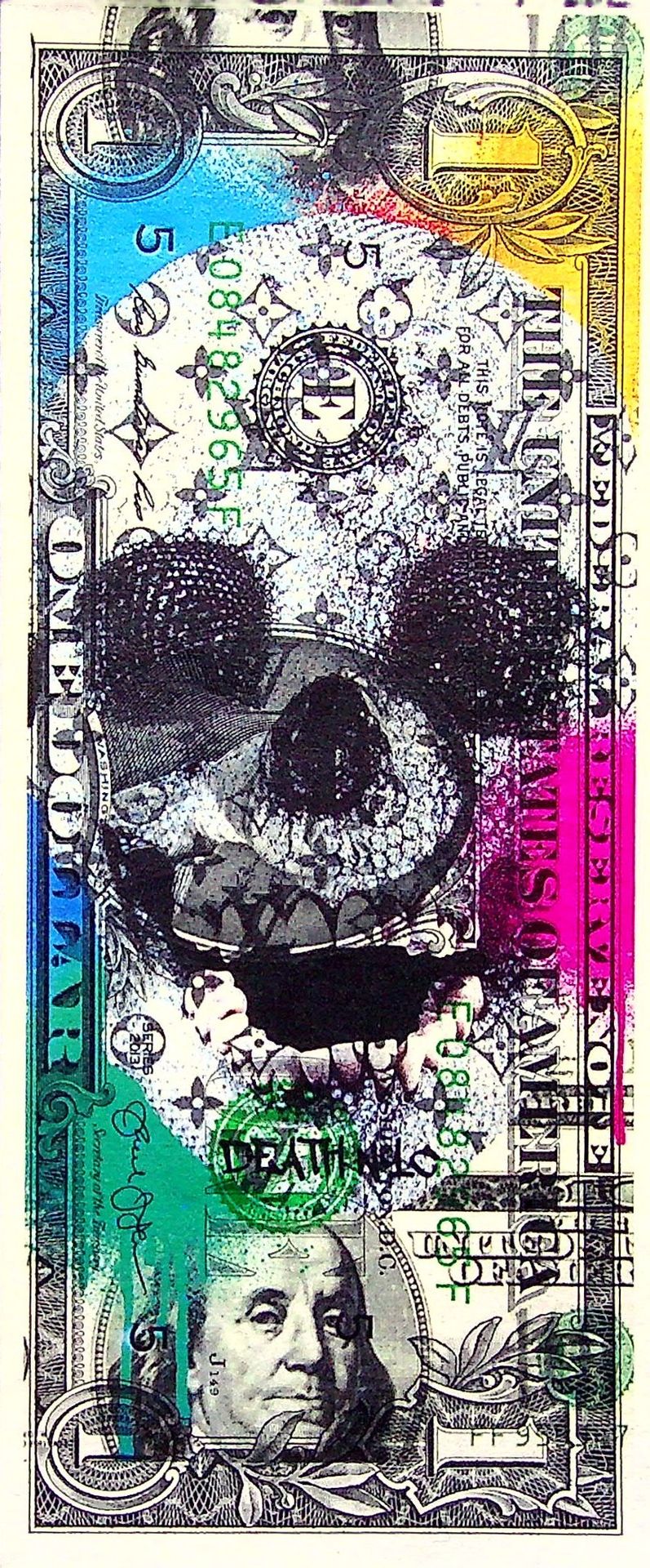 Death NYC 纽约市的死亡

多色背景的骷髅头

1美元纸币上的死亡纽约原创丝网版画--崛起的美国街头艺术艺术家

在纸条的背面签名

限量发行10份

&hellip;