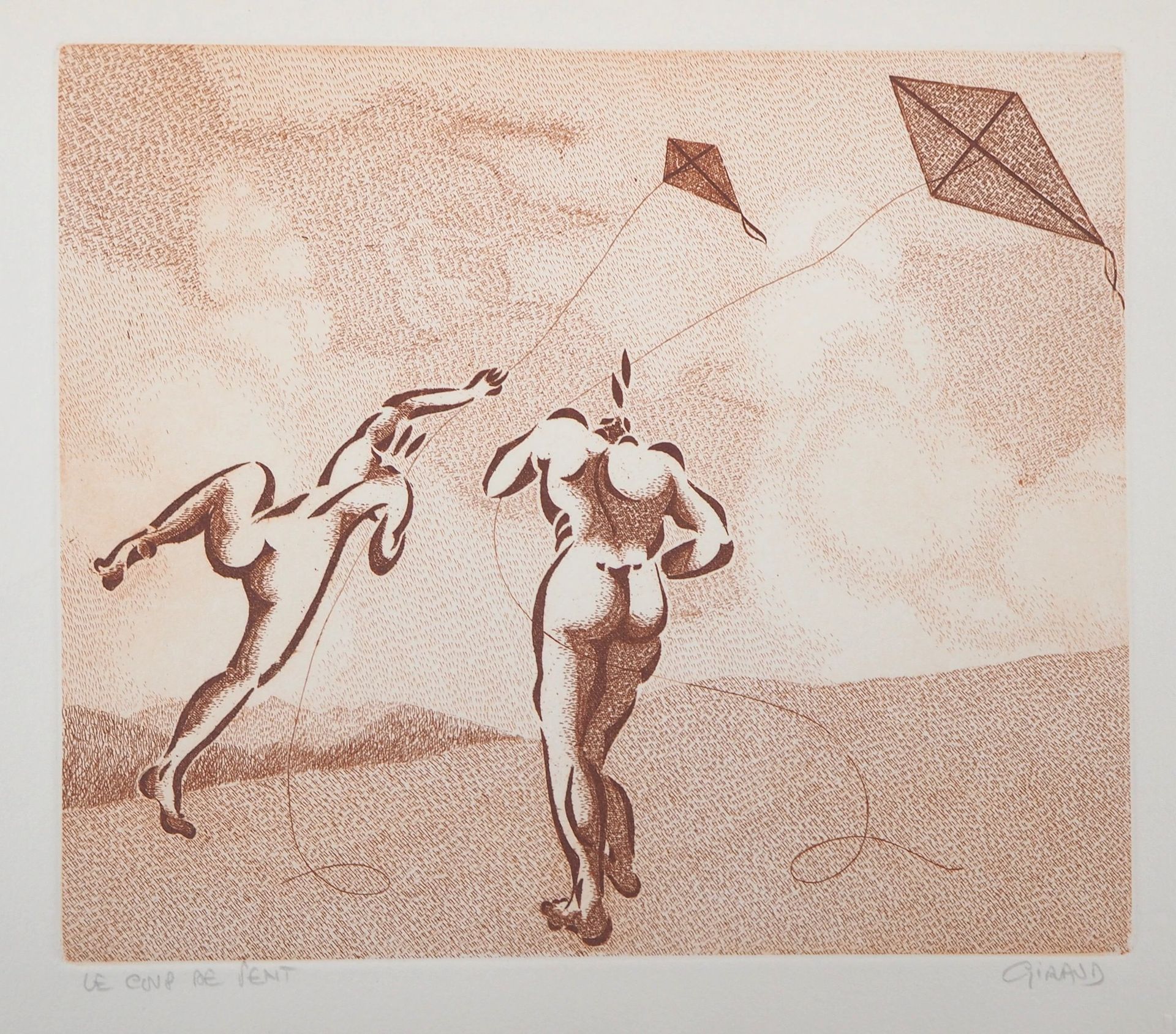 Jean Giraud Jean Giraud

风吹草动，风筝

原始蚀刻画

铅笔签名的艺术家

在BFK Rives牛皮纸上，23.5 x 30厘米

右&hellip;