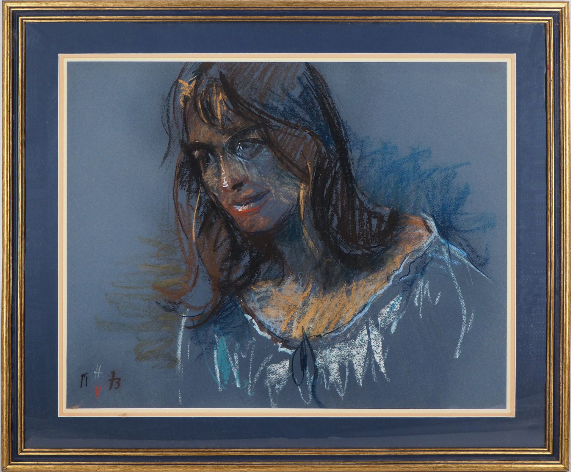 JEAN HELION Jean HELION

一个女人的肖像，1973年

蓝色纸上的粉笔画

左下方有签名

蓝色编织纸上 50 x 62 cm

呈现在&hellip;
