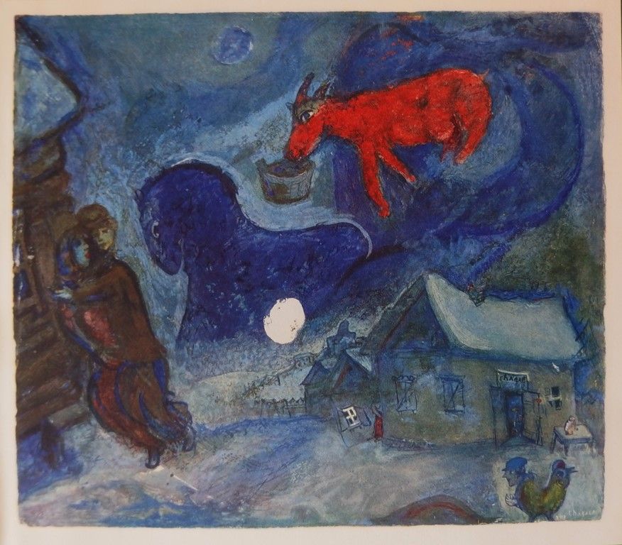 Marc Chagall Marc CHAGALL（后）。

在我的故乡

 

 根据1943年的水粉画制作的石版画和拼贴画

 精织纸上

 板块中的签名
&hellip;