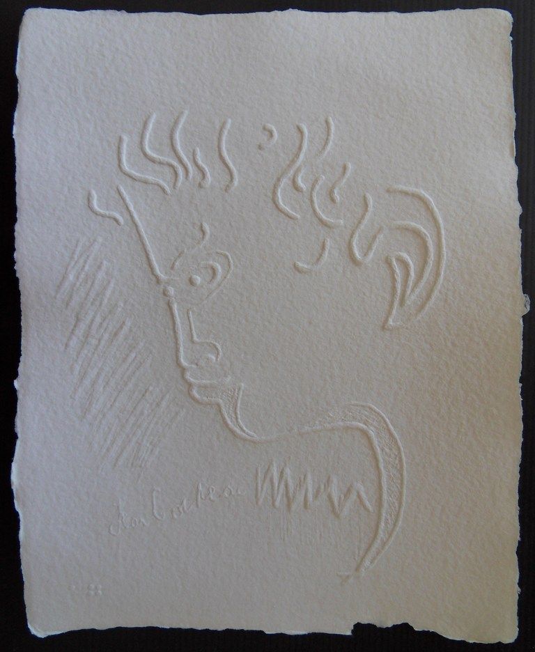 JEAN COCTEAU Jean Cocteau (after) The Thinker Woodcut by embossing Signed in the&hellip;