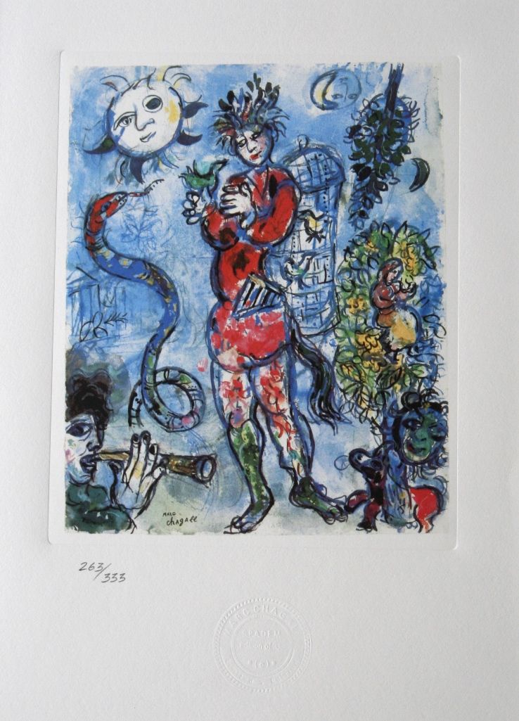 Marc Chagall Marc CHAGALL（后）。

一千零一夜》, 1985

石版画，阿凯斯梭织纸

 在333本上用铅笔编号

 干印SPADEM&hellip;