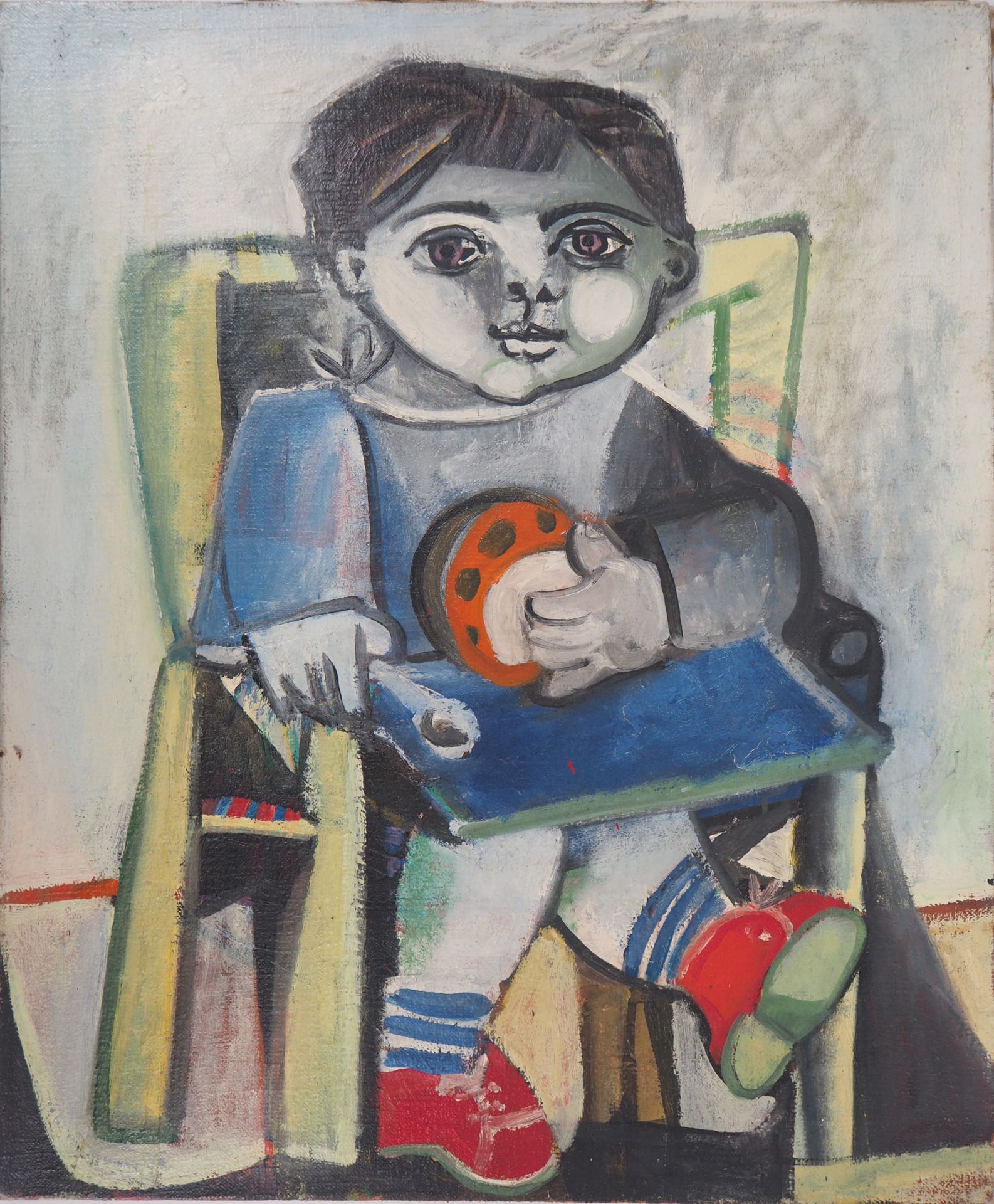 Carlos CARNERO 卡洛斯-卡内罗(1922-1980)

向毕加索致敬：椅子上的孩子

布面油画

背面有签名、日期和标题（见照片）。

65 x &hellip;