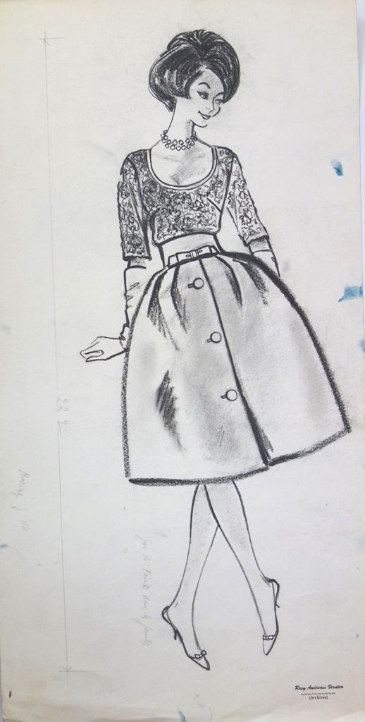 Rosy ANDREASI-VERDIER 罗西-安德里亚斯-弗迪尔(1934-2015)

时尚画报：法式风尚

原始炭笔画

右下角有档案馆印章 "Rosy&hellip;