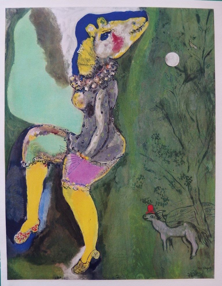 Marc Chagall 马克-夏加尔（后

狼头的马戏团女孩

 

 1927年水粉画后的石版画和拼贴画

 在牛皮纸上

 板块中的签名

 精品26 x&hellip;