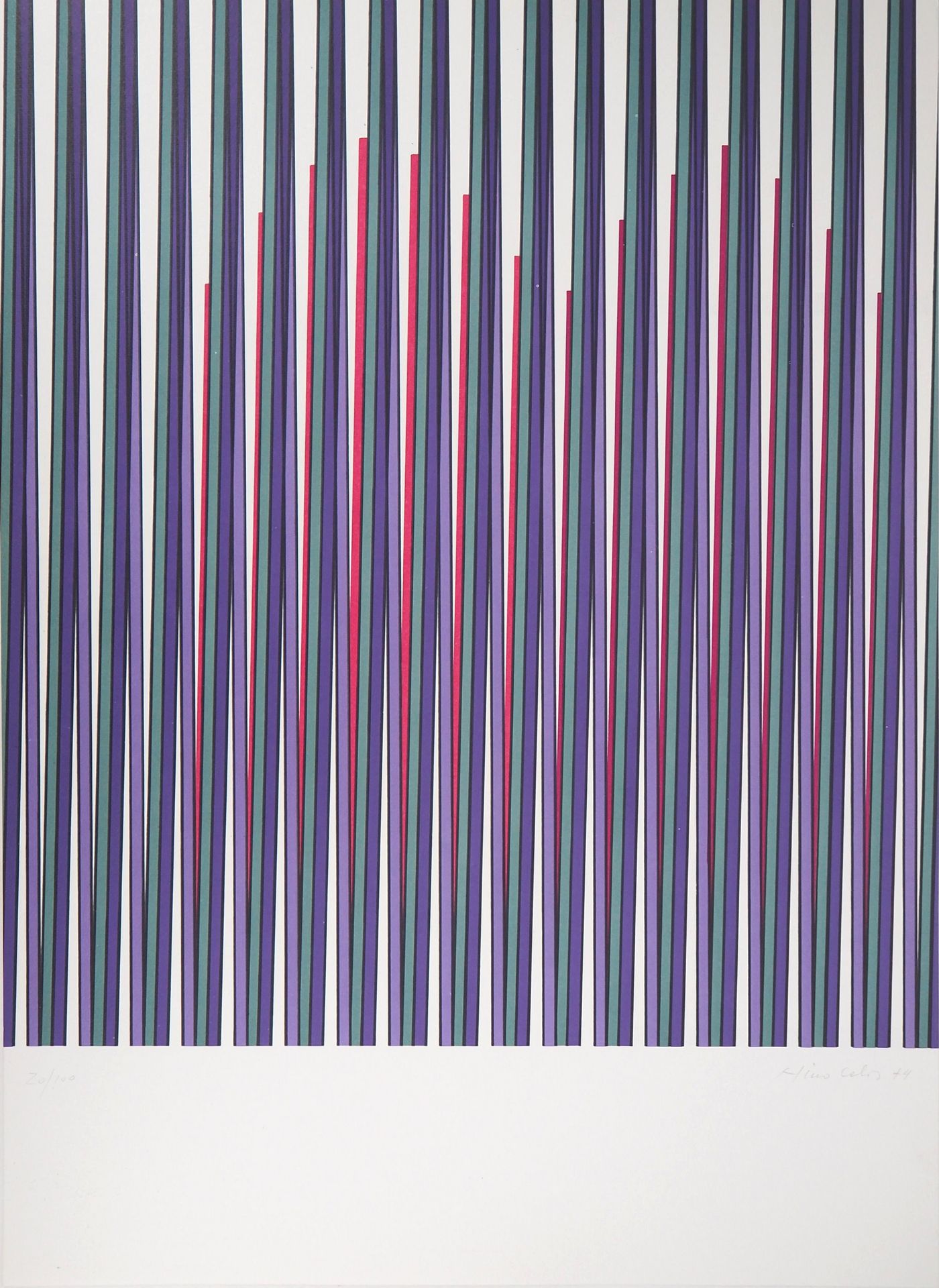 Nino CALOS 尼诺-卡洛斯

紫色的动力学成分，1974

原始石版画

用铅笔签名并注明日期

牛皮纸上74.5 x 54.5厘米

编号为20/10&hellip;