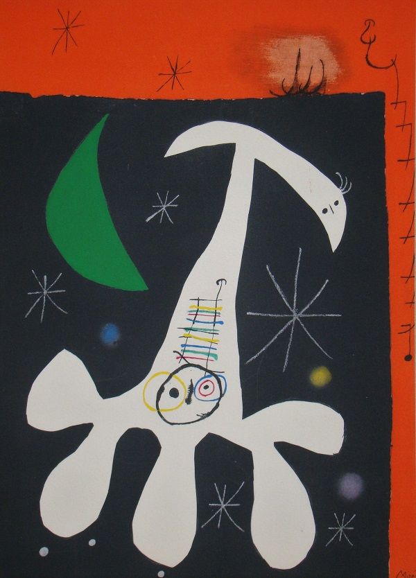 Joan Miro 琼-米罗（后

字符和鸟II, 1967年

彩色模版在Arches编织纸上。

签名在盘子的右下方。

 

 1967年根据原作（布面油&hellip;