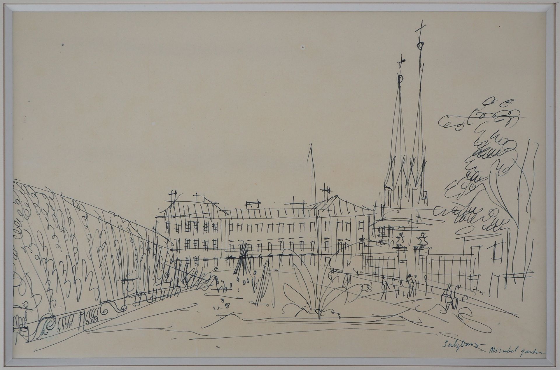 Jean Dufy 让-杜菲（1888-1964

萨尔茨堡广场

画纸上的原始水墨画。

玛丽-路易丝

签名并盖有工作室印章

视线尺寸：25.5 x 39&hellip;