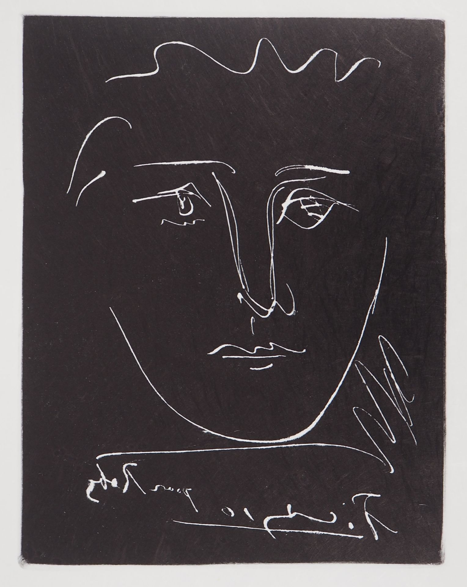 Pablo PICASSO 巴勃罗-毕加索（1881-1973）（后）。

罗比的脸

黑色雕刻(滚墨技术)

关于日本的文件

板块中的签名

总尺寸33 x&hellip;