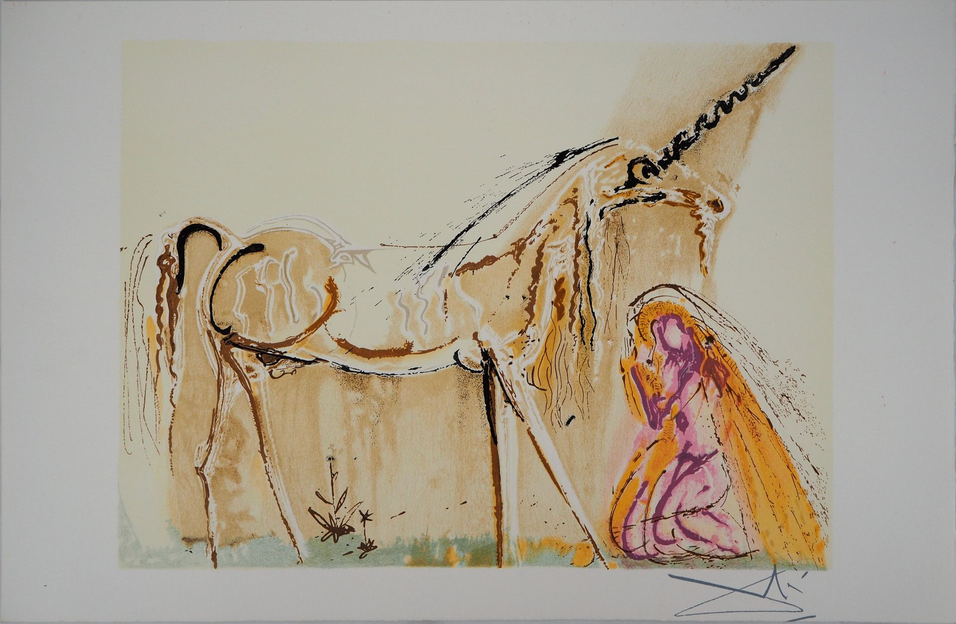 Salvador DALI Salvador DALI

独角兽

拱形牛皮纸上的原始石版画

板块中的签名

由Armand Israel出版，1983年

&hellip;