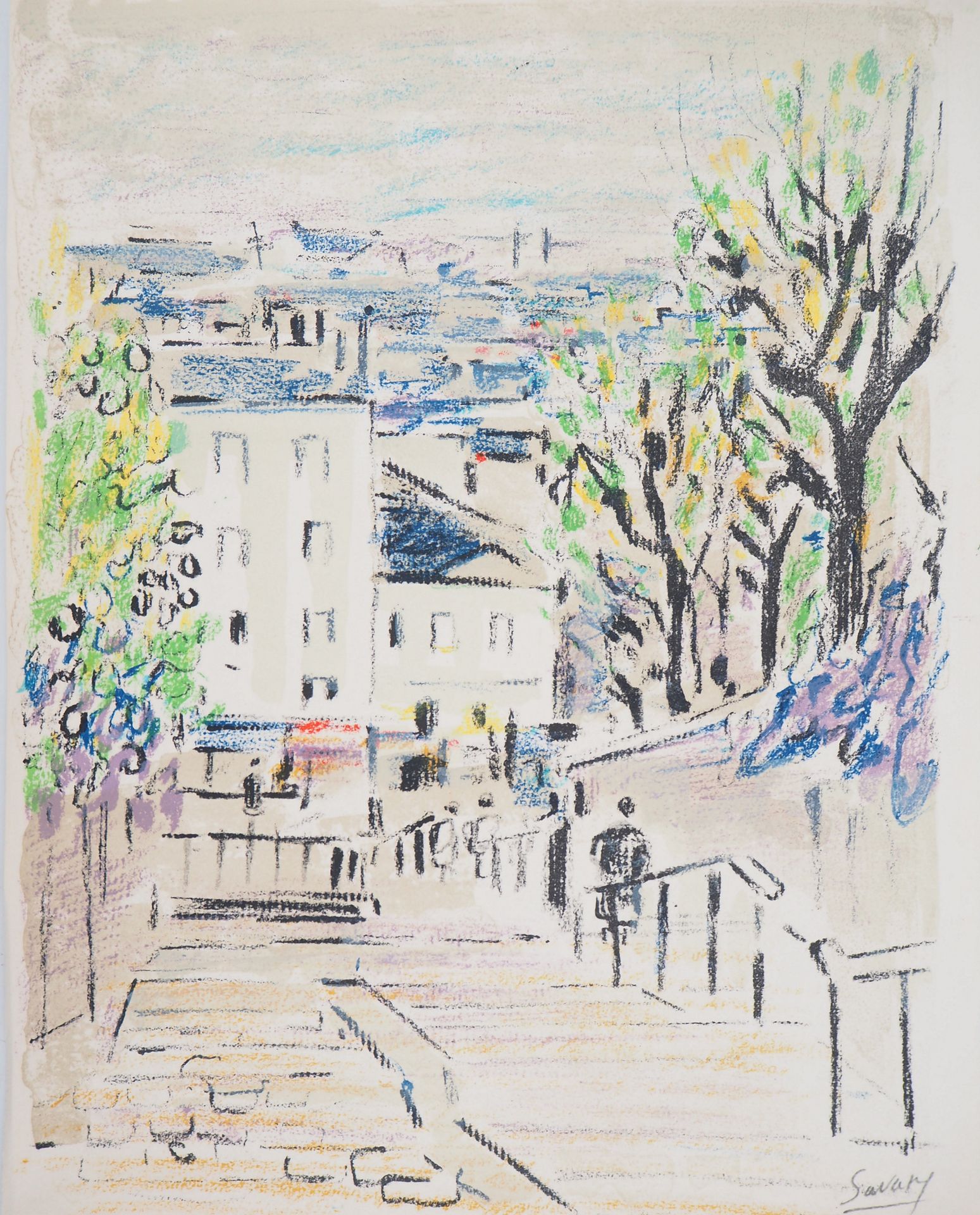 Robert SAVARY 罗伯特-萨瓦里

蒙马特的阶梯（考兰库尔街），1969年

原始石版画（Mourlot工作室）。

右下方有铅笔签名

在Japon&hellip;