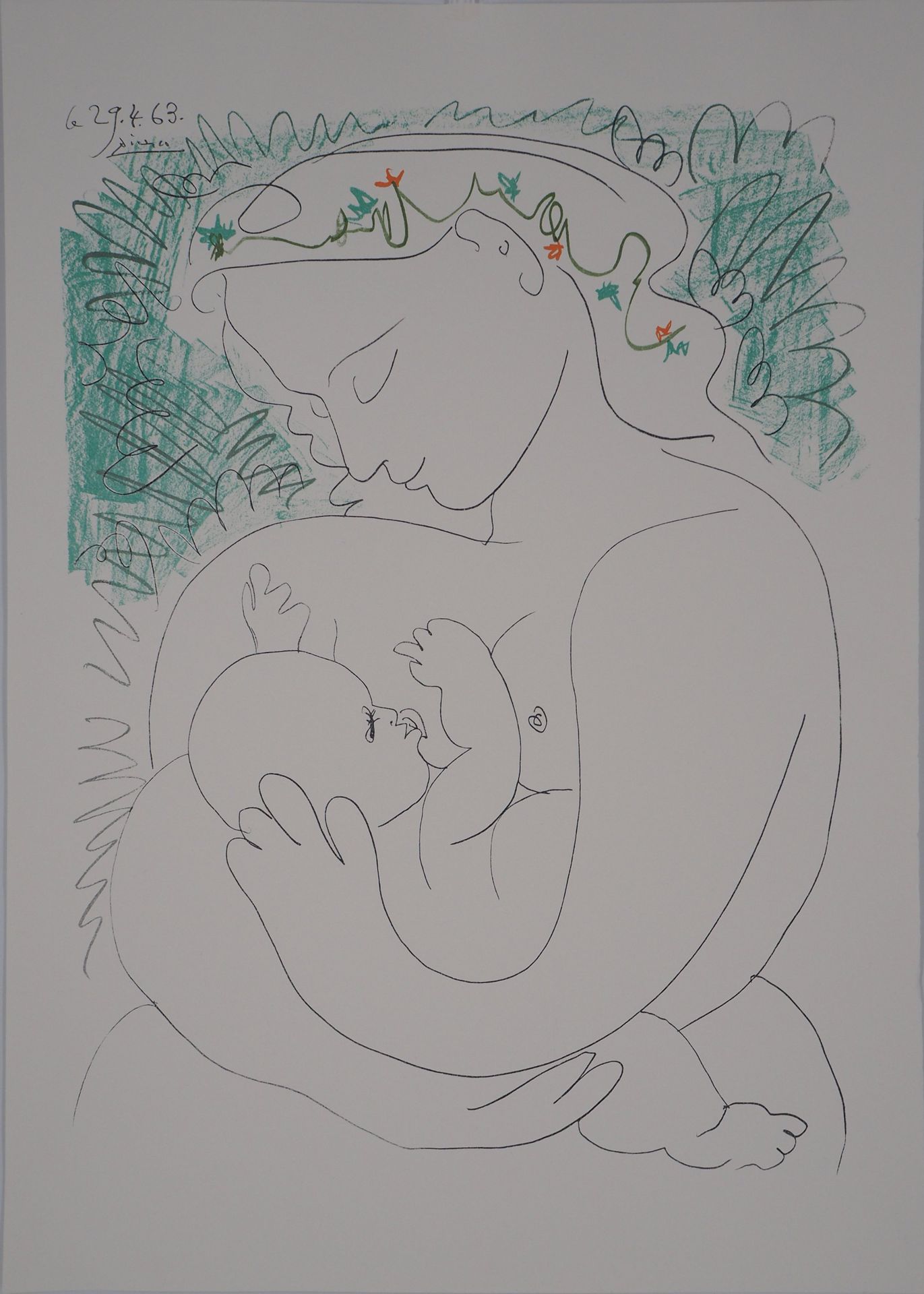 Pablo PICASSO 巴勃罗-皮卡索（后

孕妇，大号模型

牛皮纸上的彩色石版画

板块中的签名

板块中的日期为29-04-63

经S.P.A.D.&hellip;