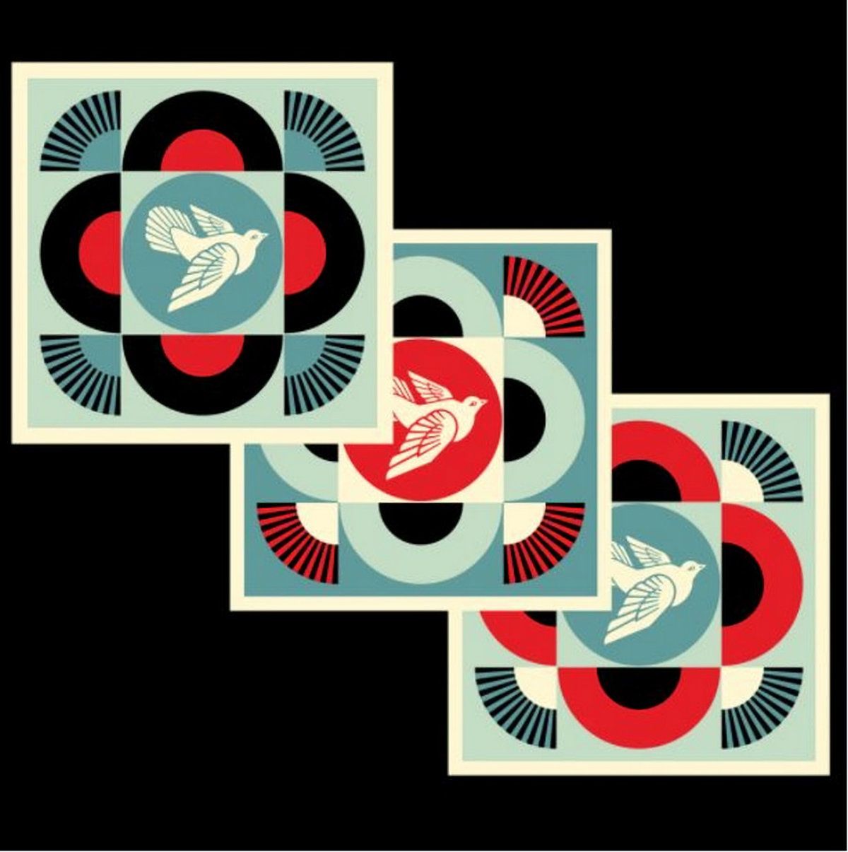Shepard FAIREY Shepard Fairey (Obey)

几何鸽子, 2021年

一套三幅胶印作品（蓝、黑、红）。

以铅笔签名并注明日期：&hellip;