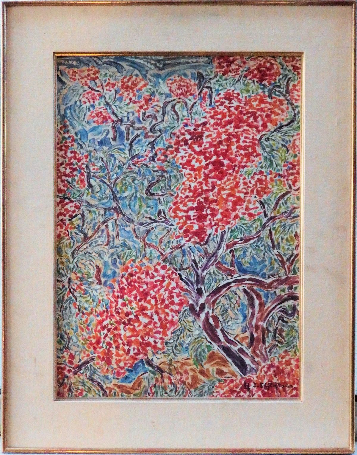 Inji EFFLATOUN 英吉-埃弗拉托恩

埃及盛开的树木

画布上的油彩在面板上翻转

右下方有签名

日期为(19)72

展览中 57 x 40 c&hellip;