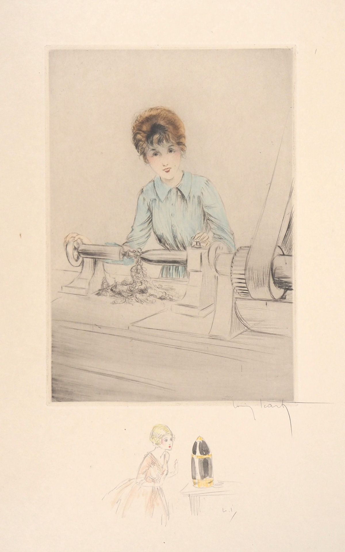 Louis ICART Louis ICART The one who works, c. 1917 Original drypoint etching and&hellip;