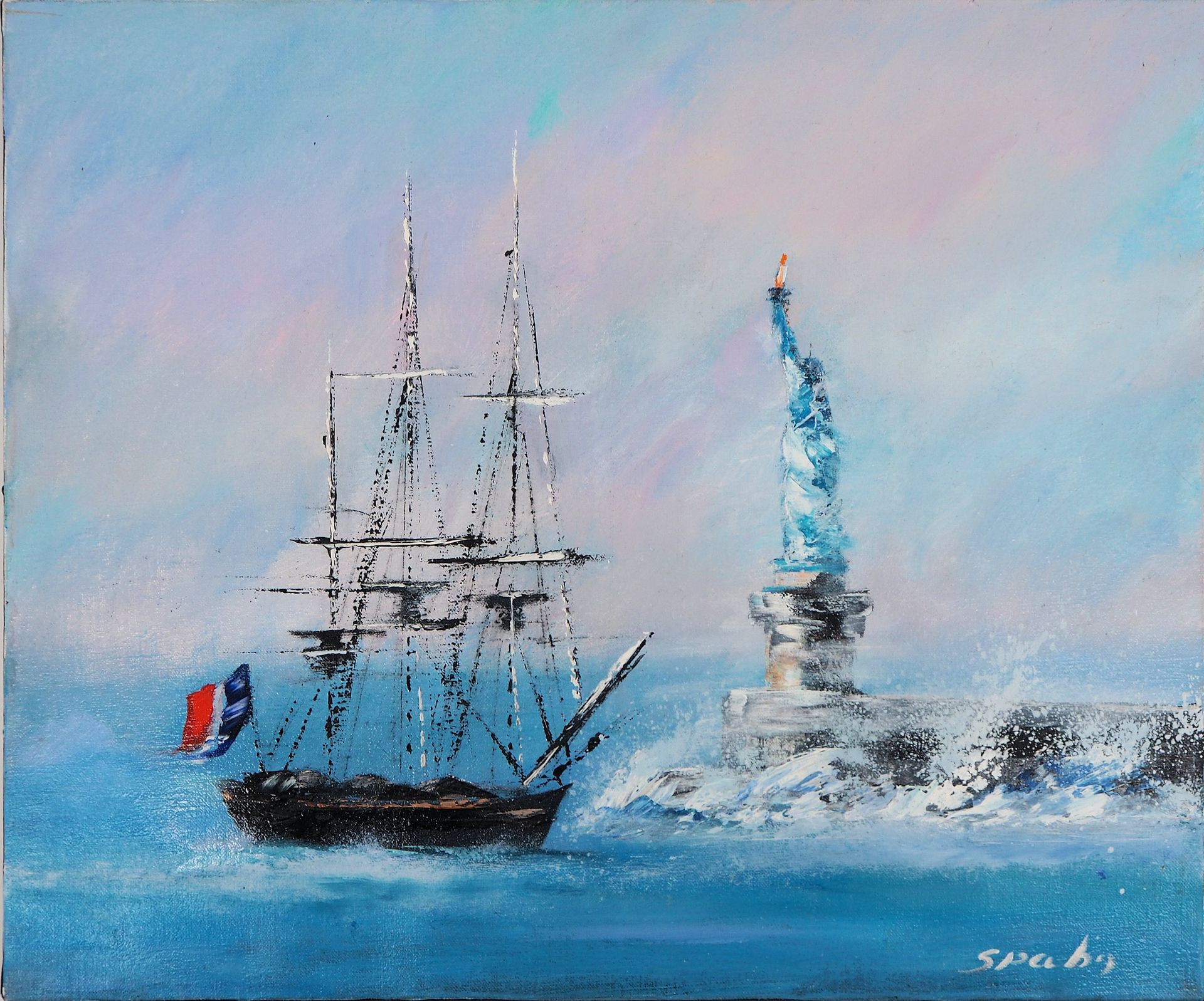 Victor SPAHN Victor SPAHN (1949)

Barca a vela e Statua della Libertà

Olio orig&hellip;