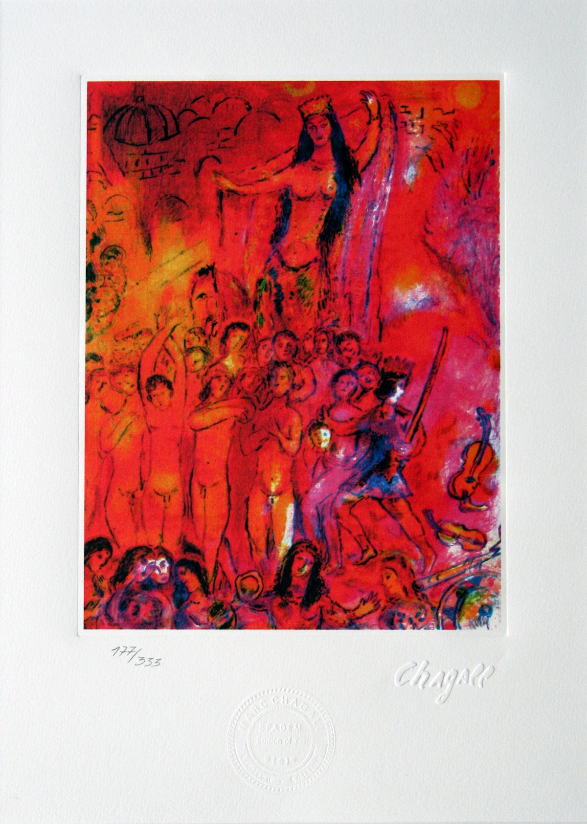 Marc Chagall Marc CHAGALL（后）。

一千零一夜》, 1985

 

 石版画，阿凯斯梭织纸

 铅笔编号177/333册

 干印S&hellip;