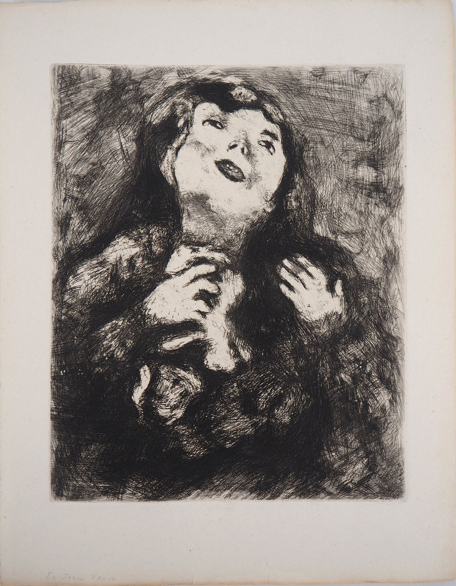 Marc Chagall 马克-夏加尔 (1887-1958)

拉封丹的寓言：年轻的寡妇》，1952年

原始蚀刻画

版面右下角有部分签名（见照片）。

蒙&hellip;