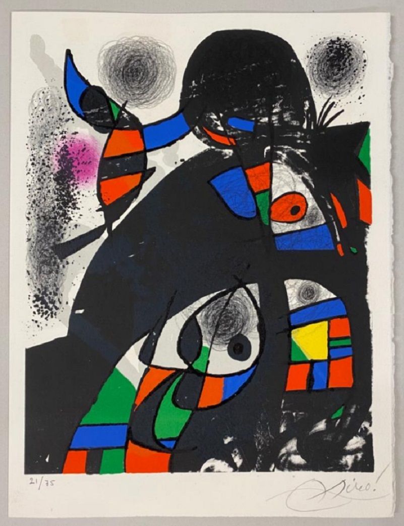 Joan Miro Joan Miró

 向圣拉扎罗致敬

 

 阿凯斯羊皮纸上的原始石版画

 以铅笔签名，编号为21/75

 出版商：XXe sièc&hellip;