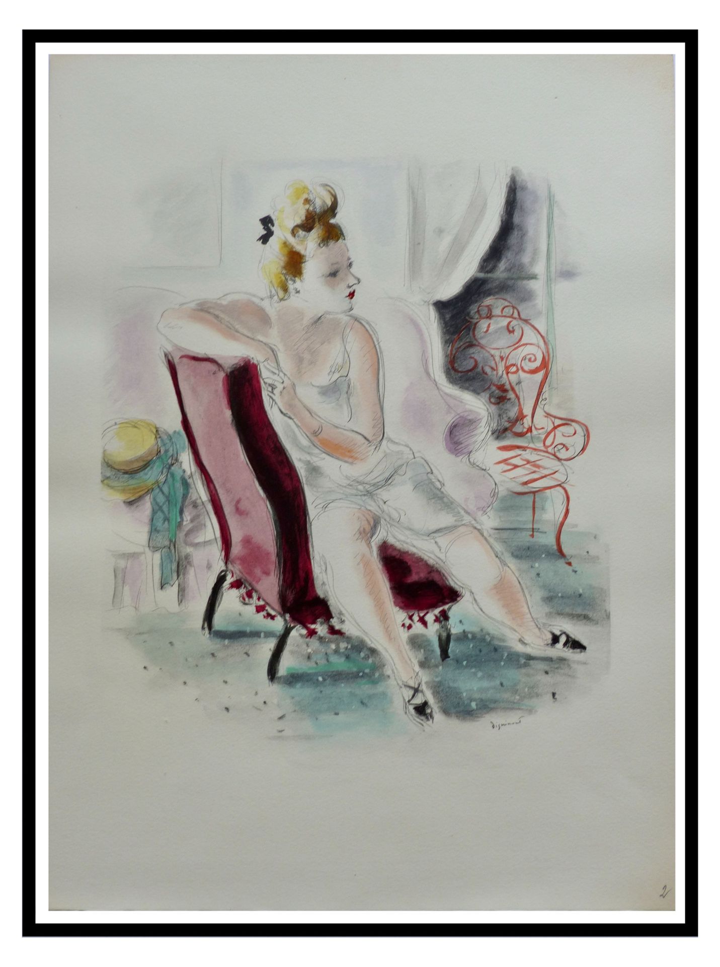 André DIGNIMONT 安德烈-迪尼蒙 (1891 - 1965)

红色扶手椅》，1946年

在盘子里签名的作品

安德烈-索雷版，蒙特卡洛

用V&hellip;