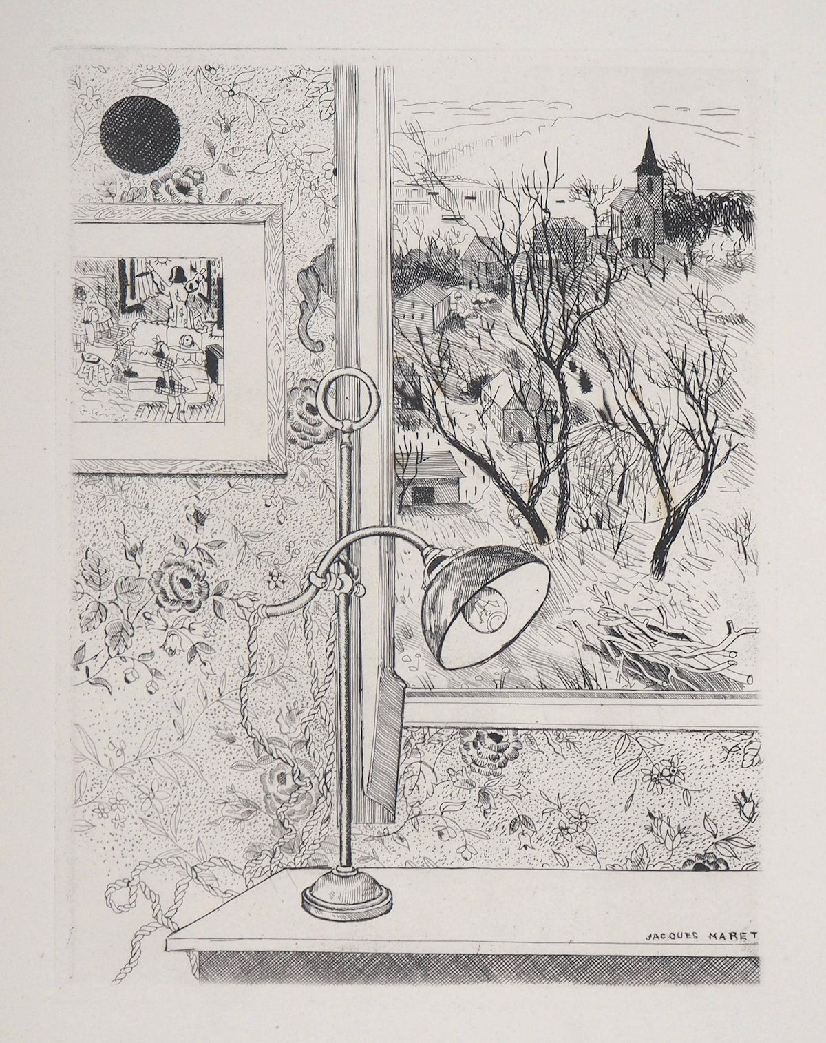 Jacques MARET Jacques Maret

窗外的风景，1946年

原始蚀刻画

板块中的签名

BFK Rives上，33 x 25厘米

限&hellip;
