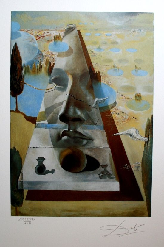 Salvador DALI 萨尔瓦多-达利（1904-1989）（后）。

克尼杜斯的阿佛洛狄忒的脸出现在风景中

 

 彩色石版画在手工纸上，在大桶里，有流&hellip;